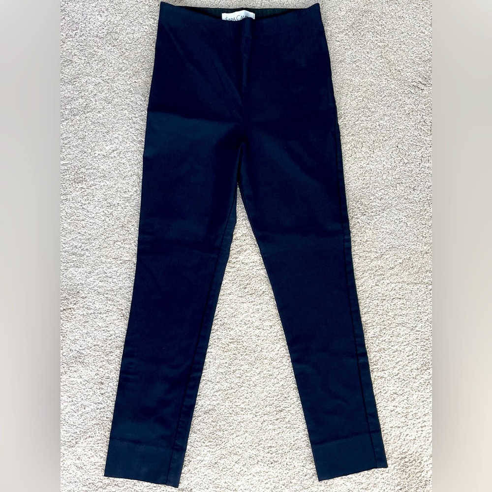 SARA CAMPBELL Slim leg Dark Navy Pants Size Small Slit @ ankle back Pull on